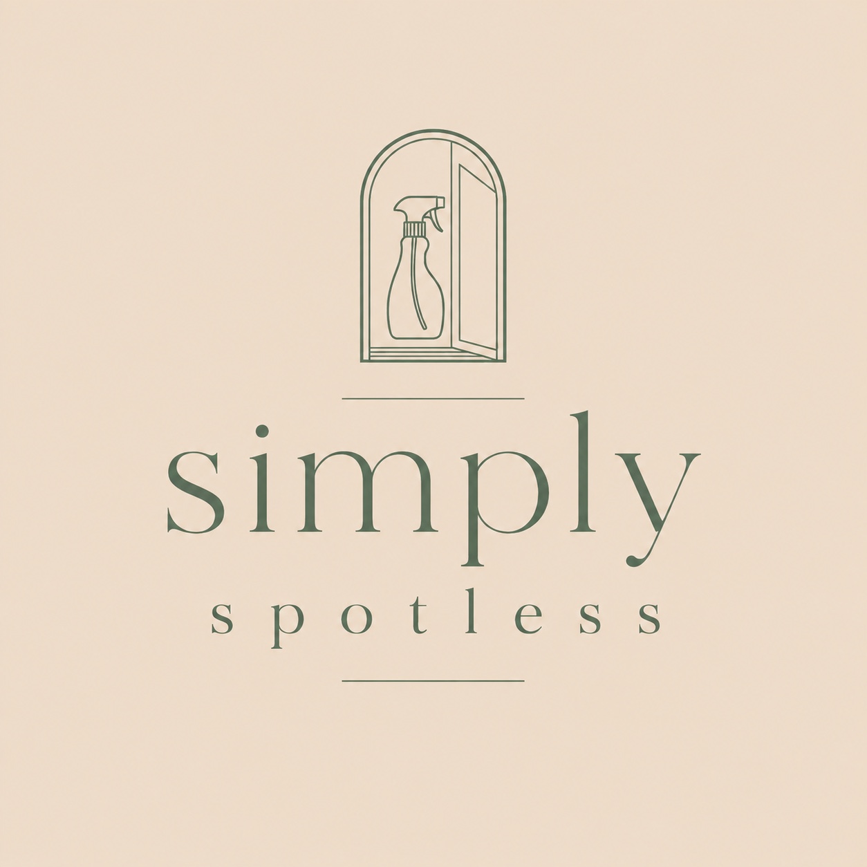 Simply Spotless logo with a spray bottle inside an open doorway